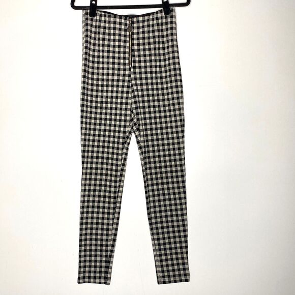 Zara Gingham Plaid Zip Front High Waist Leggings Women's Size Medium - Picture 9 of 9
